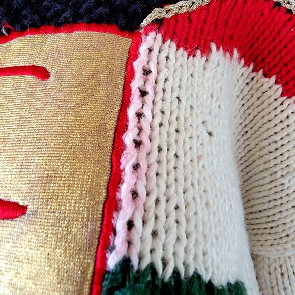 Vtg 80s 90s Hand-Knit Ugly Christmas Sweater With Santa Claus & Festive Design - Picture 7 of 16